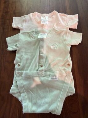 Vintage lot of 2 Baby’s Own Short-Sleeve one piece - Mint Green and White